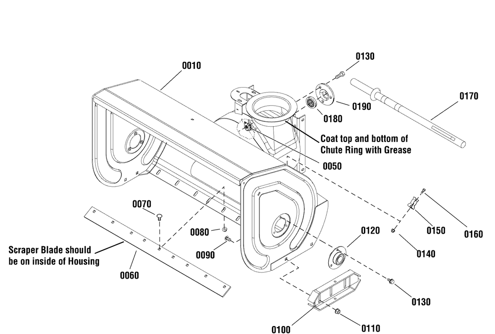 Auger Housing Group Diagram and Parts List for 1696160-00-BP2138S 2012 Briggs and Stratton Snow Blower